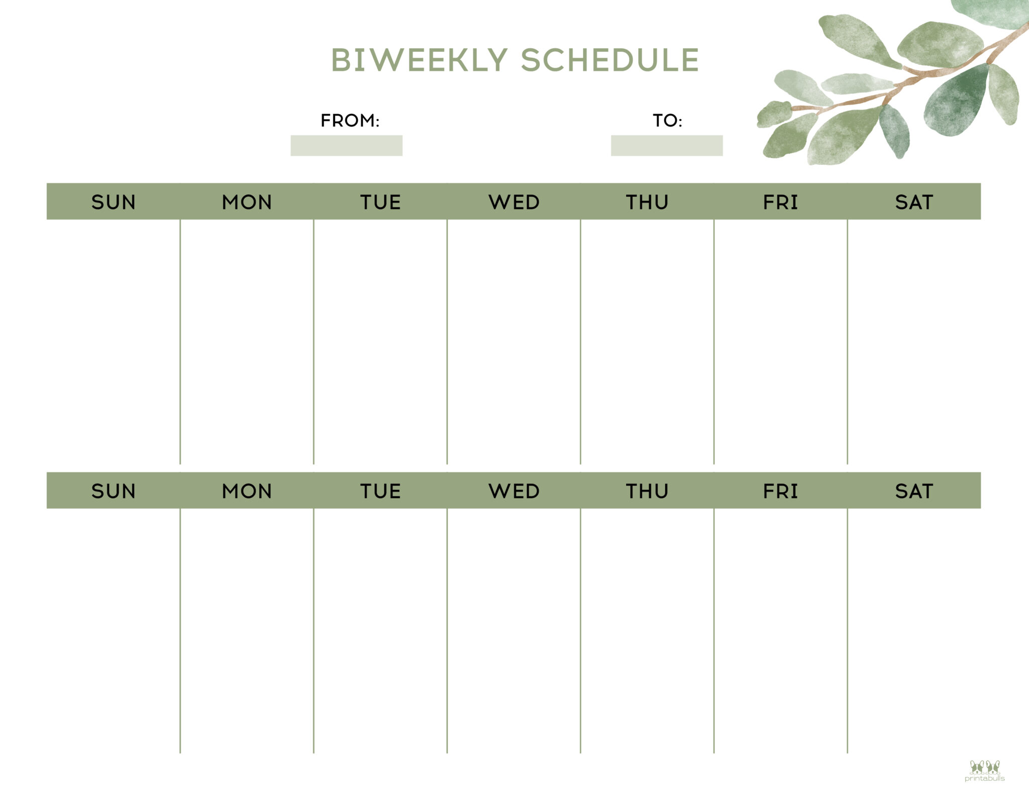 2 Week Calendar Template Example