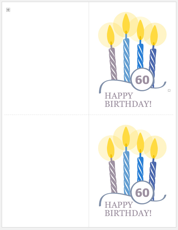 60th Birthday Cards Template