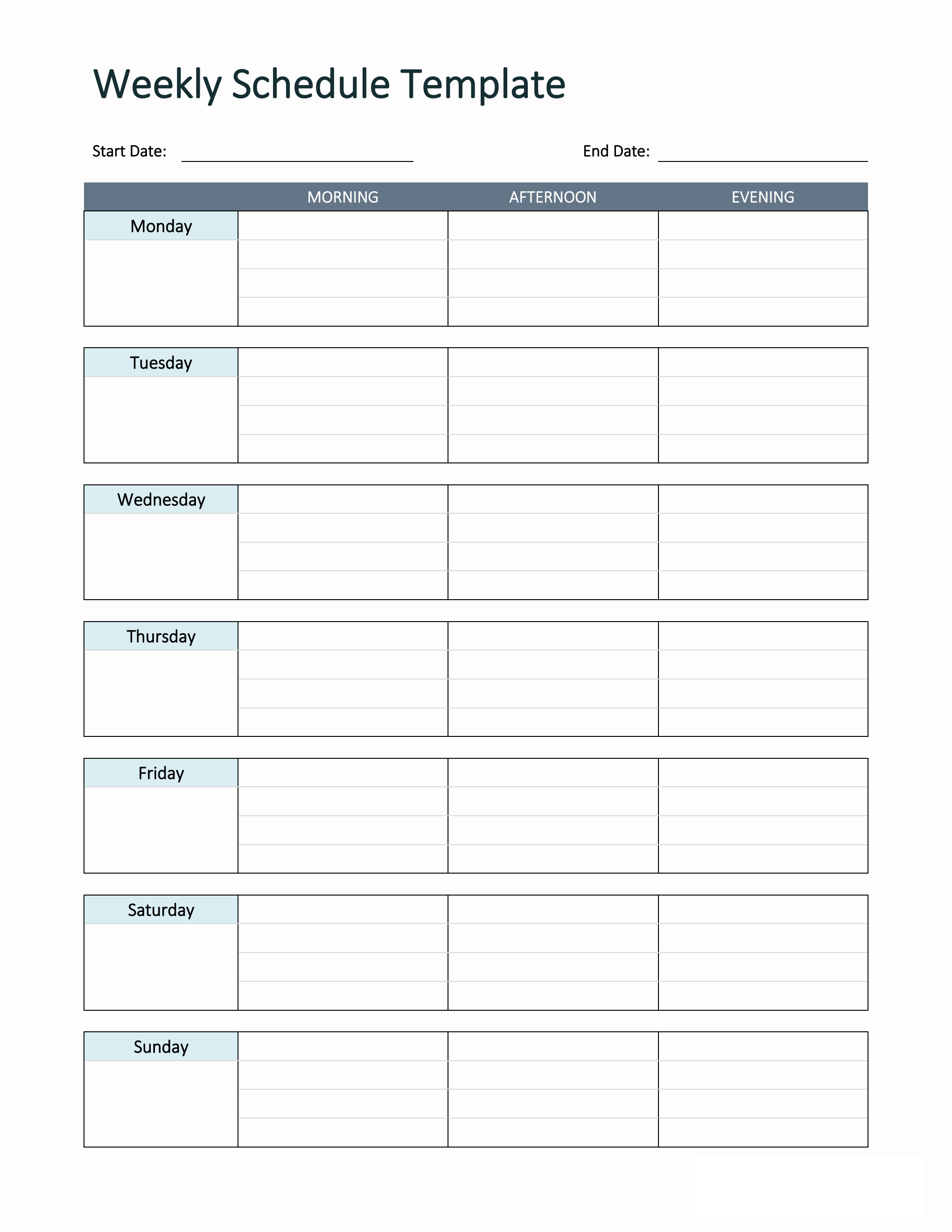 7 Day Schedule Template Example