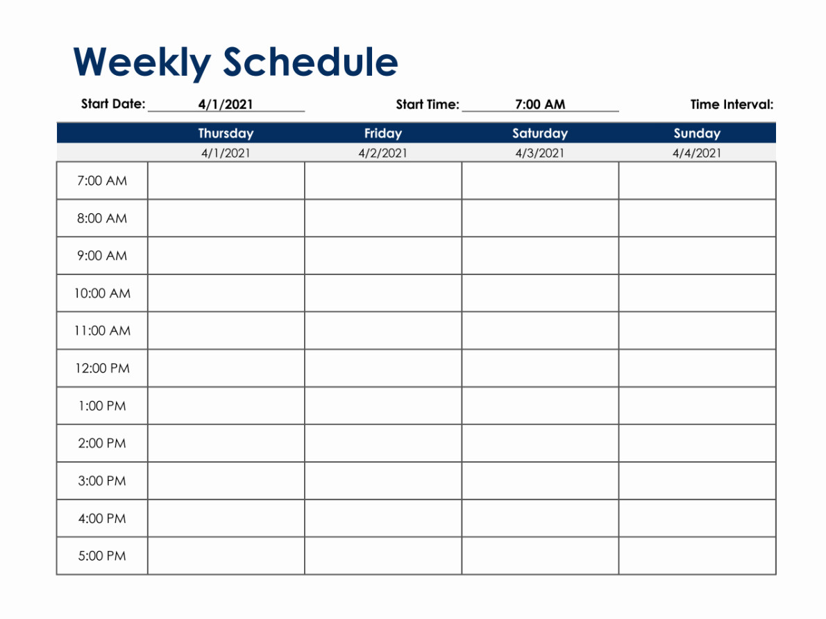 7 Day Schedule Template Sample