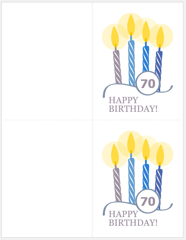 70th Birthday Cards Template