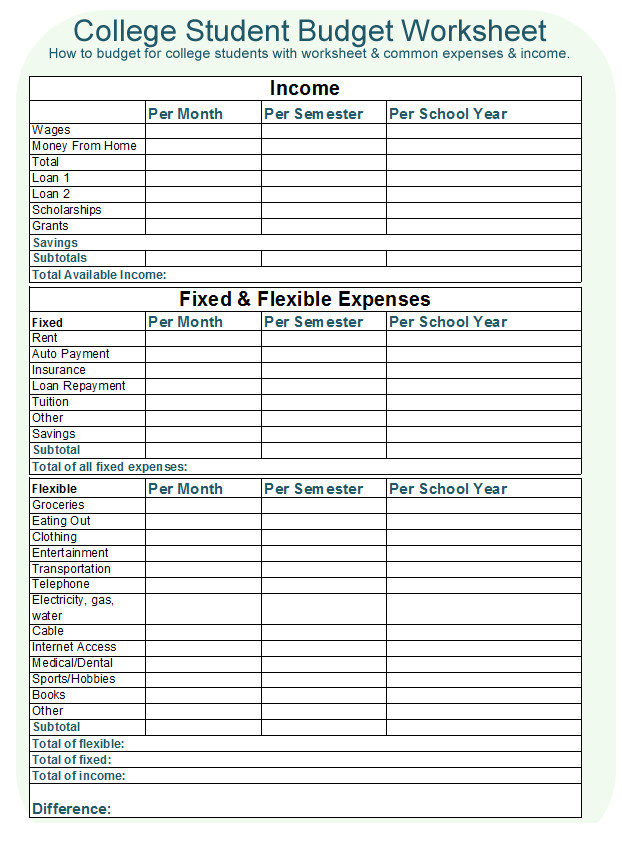 Academic Activity Budget Worksheet Template Example