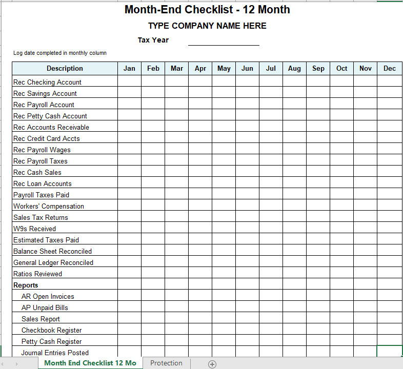 Accounting Month End Checklist Template Sample