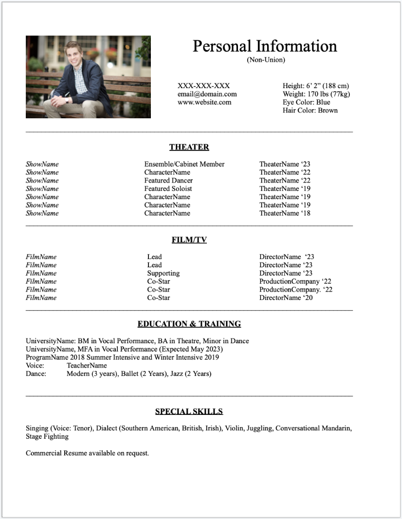 Acting Resume Template Example