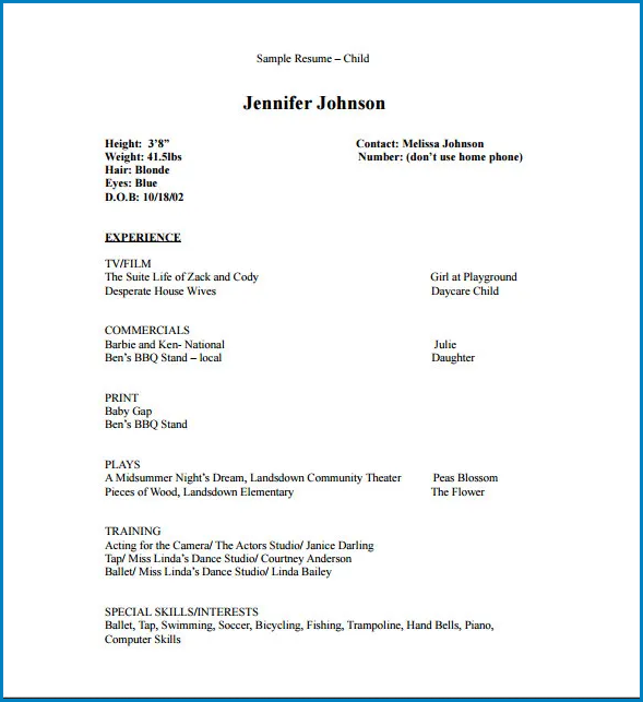 Acting Resume Template No Experience Sample