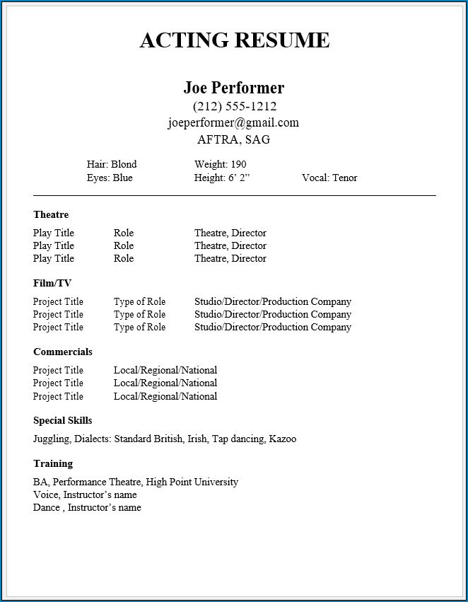 Acting Resume Template