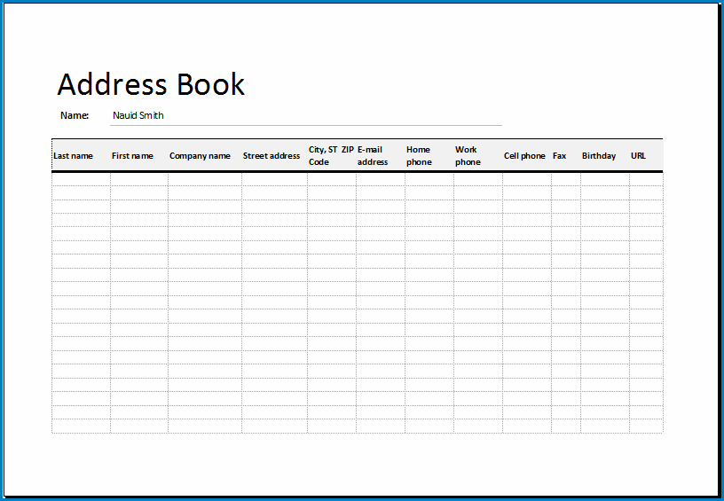 Address Book Template Example