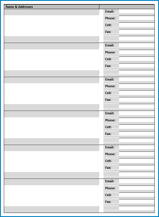 Address Book Template Sample