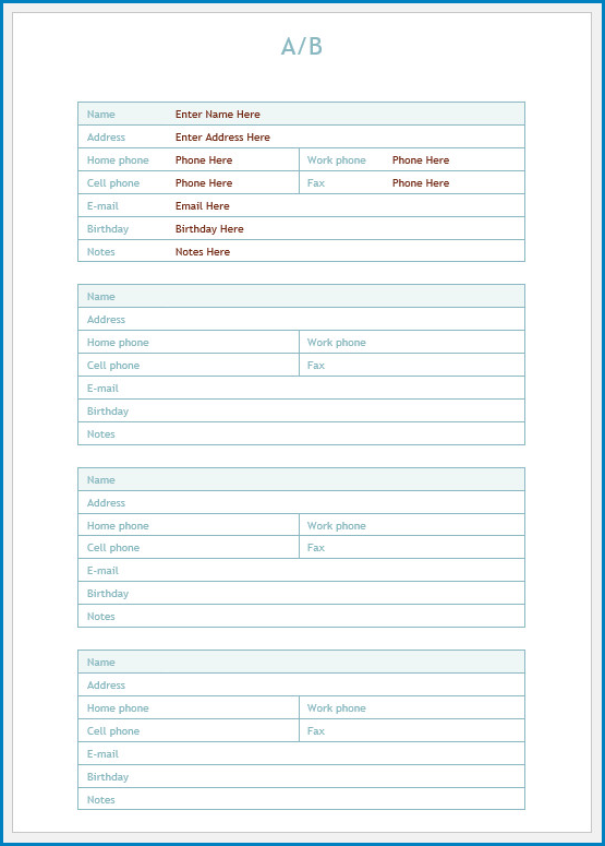 Address Book Template