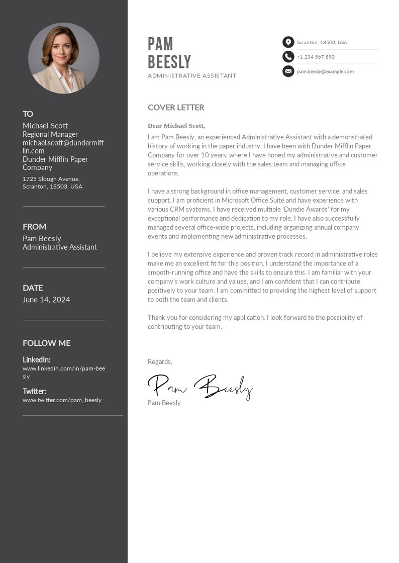 Administrative Assistant Cover Letter Template Sample