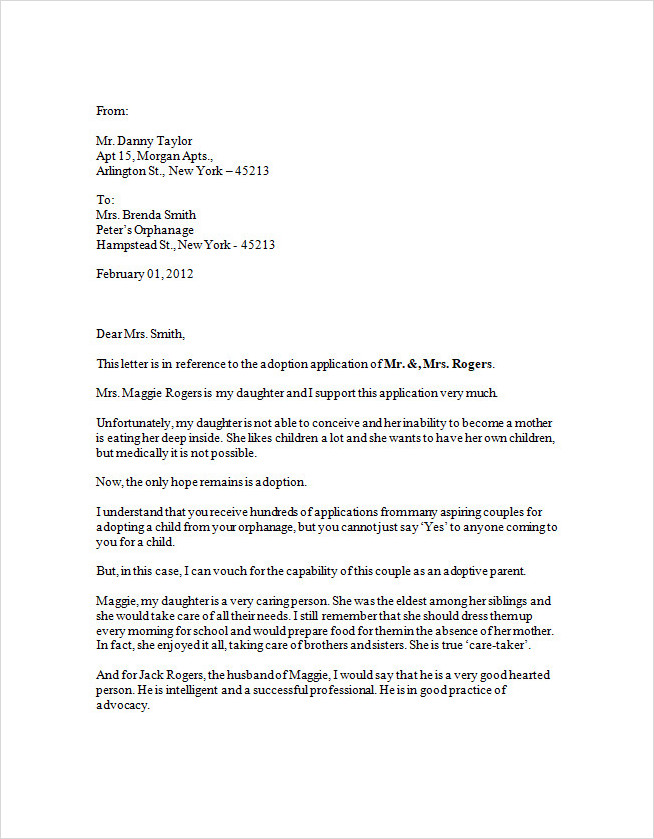 Adoption Recommendation Letter Template