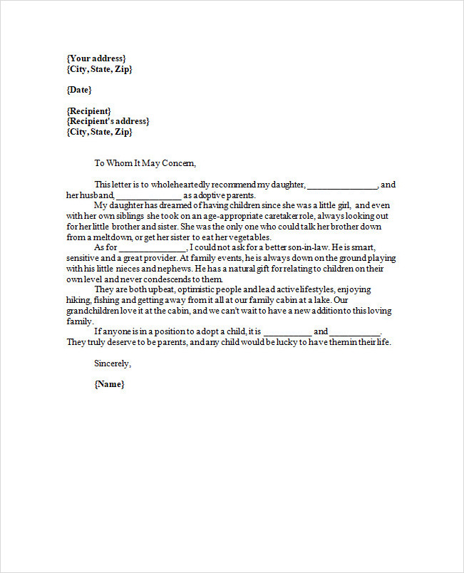 Adoption Reference Letter Template