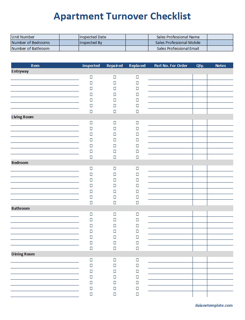 Apartment Turnover Checklist Template