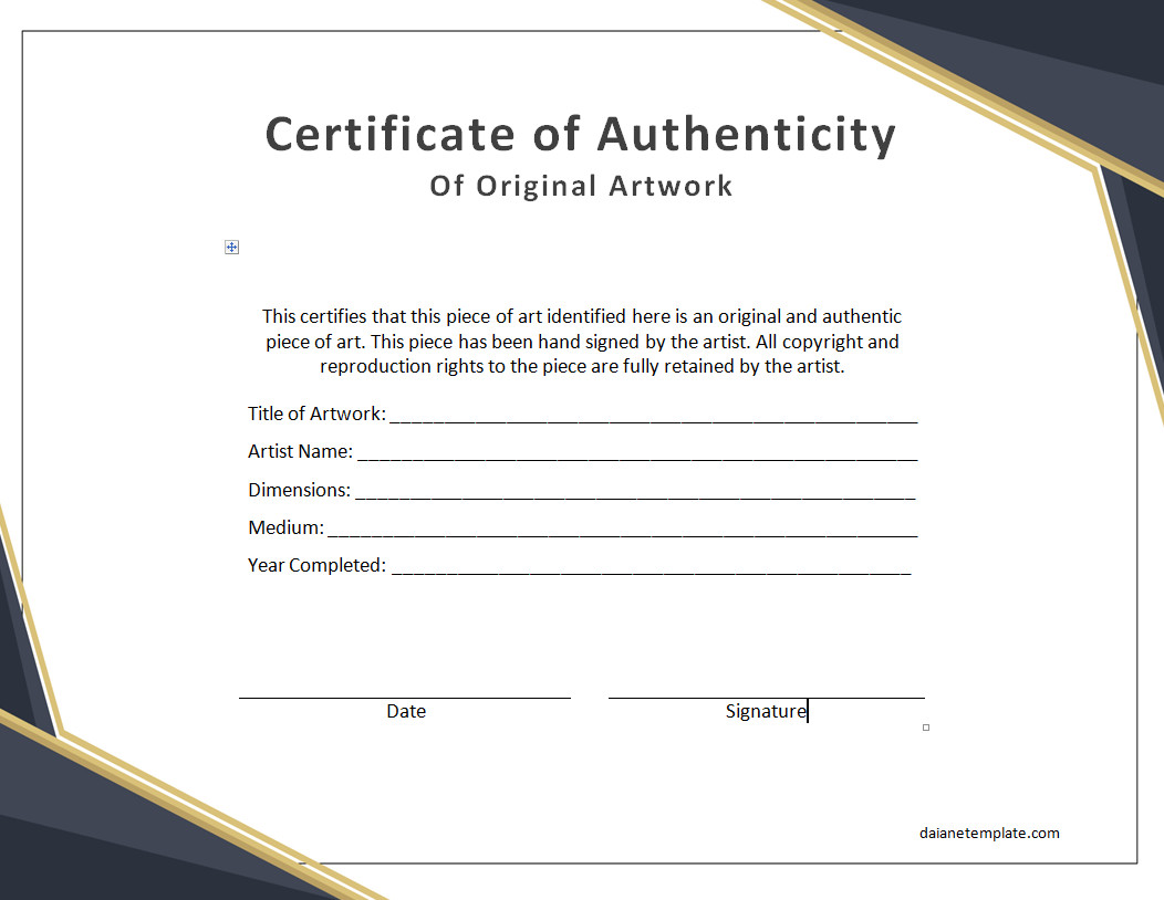 Authenticity Certificate Template with Sections for Product Details, Certification Statement, and Authorized Signature