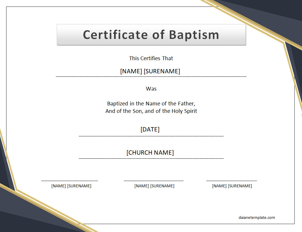 Baptism Certificate Template with Sections for Child's Name, Date of Baptism, and Clergy's Signature