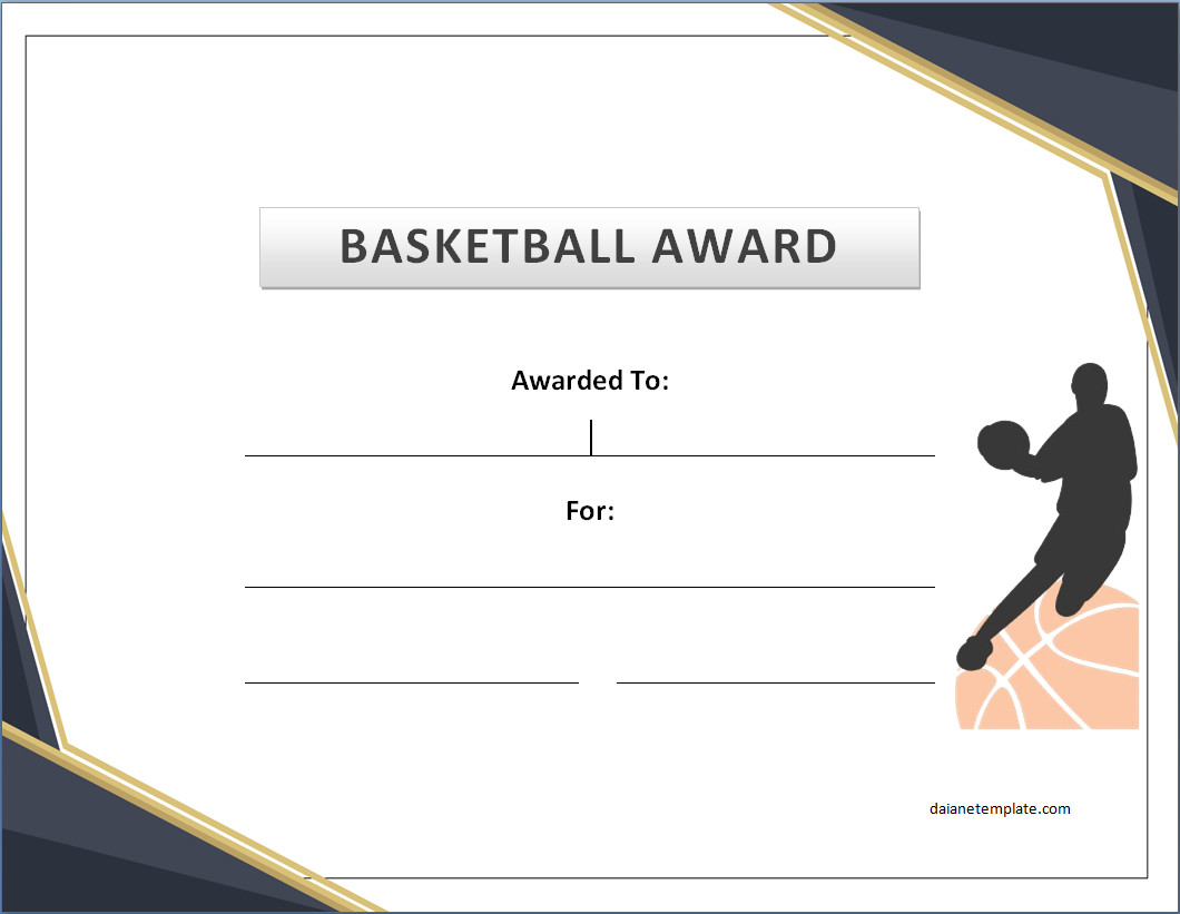 Editable Basketball Award Certificate Template with Custom Fields for Team Name and Award Title