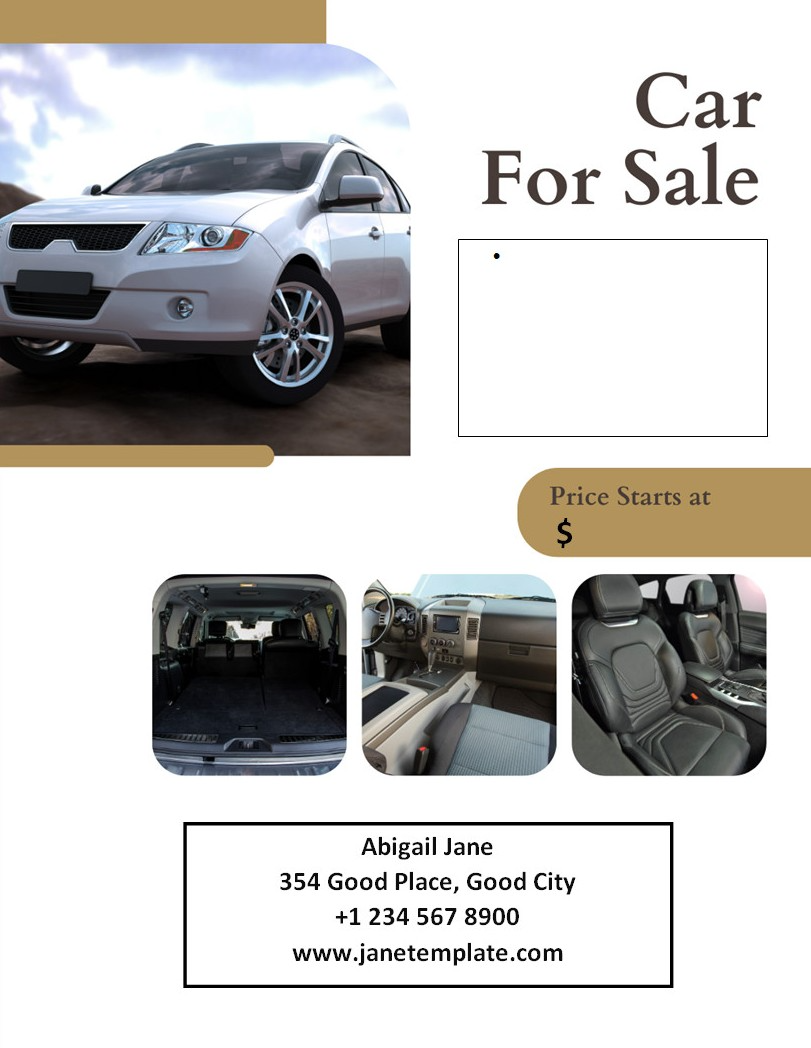 Eye-Catching Car for Sale Flyer Template Featuring Vehicle Image, Price, and Contact Information