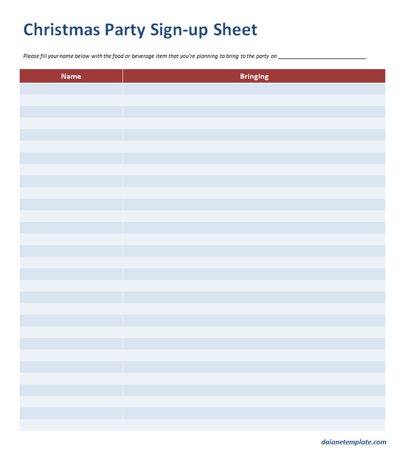 Simple Christmas Party Sign up Sheet Template