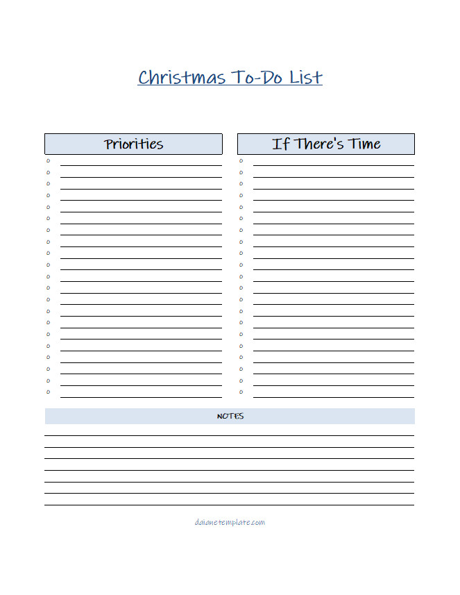 Organized Christmas to-do list template with fields for tracking holiday tasks.