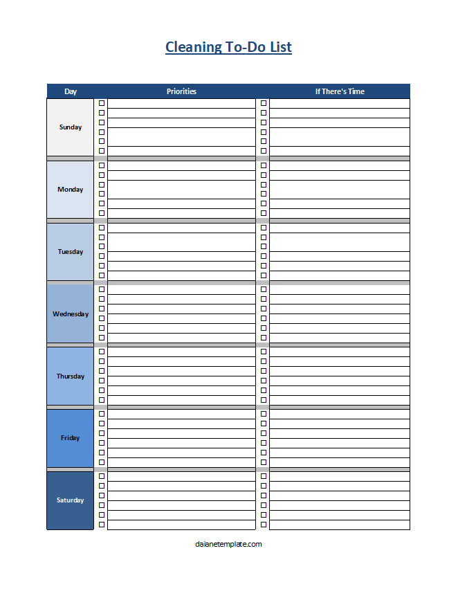 Neatly designed cleaning to-do list template highlighting prioritized tasks.