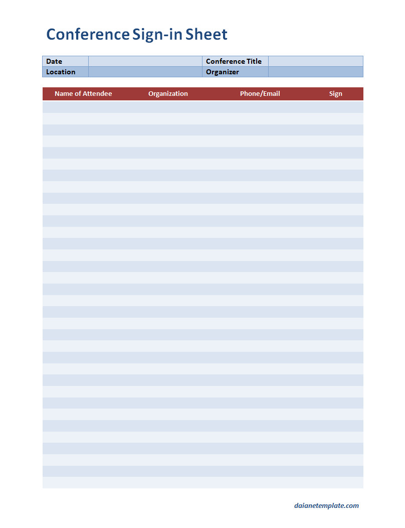 Sample Conference Sign in Sheet Template