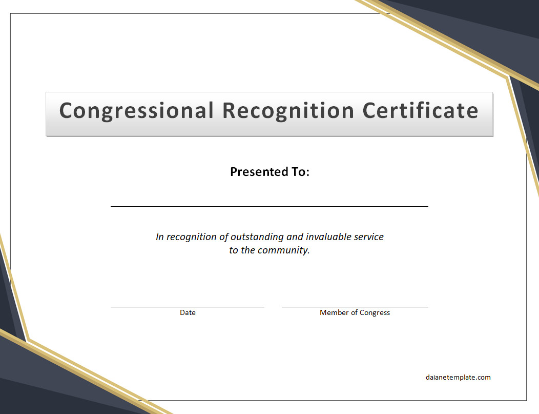 Sample Congressional Recognition Certificate Template