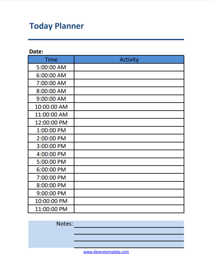 Professional daily planner template with clear sections for planning the day's agenda and setting goals.