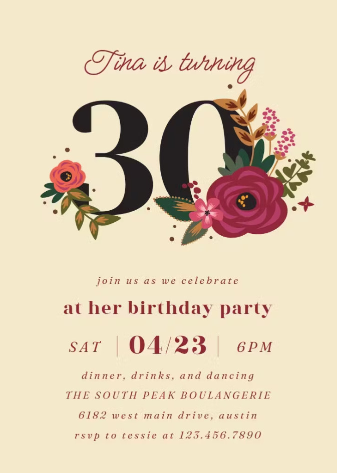 Example of 30th Birthday Cards Template