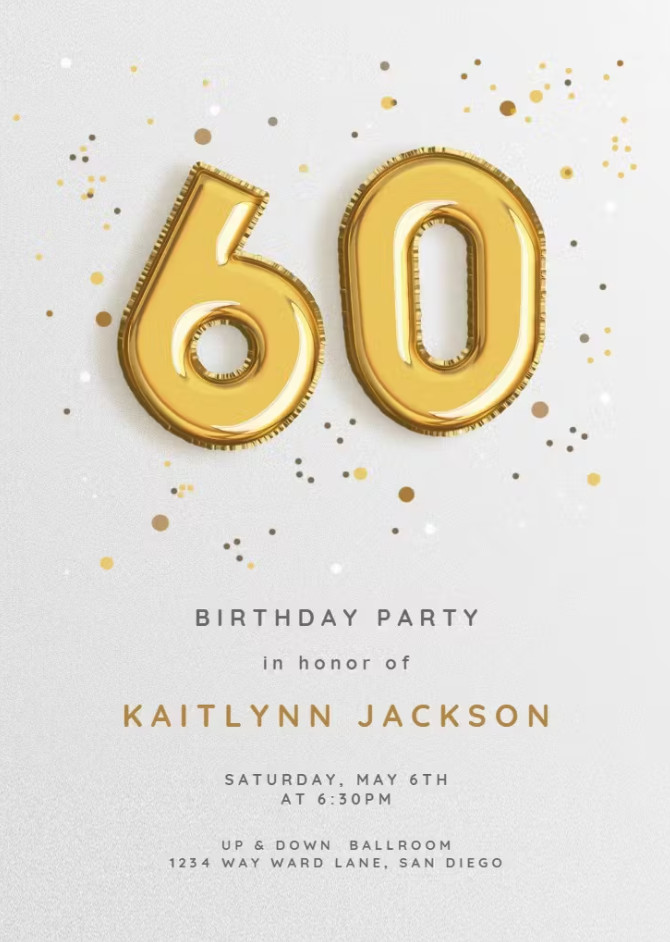 Example of 60th Birthday Cards Template