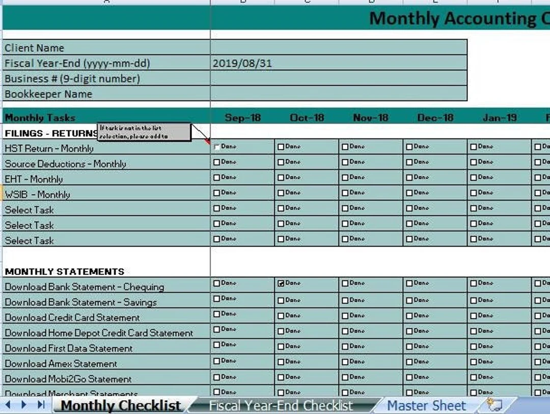 Example of Accounting Month End Checklist Template