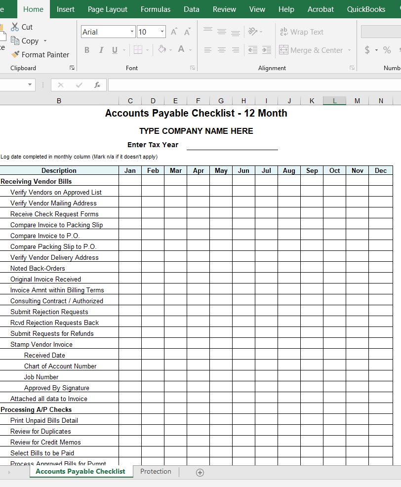 Example of Accounts Payable Checklist Template