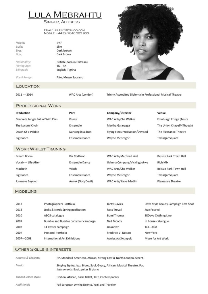 Example of Acting Resume Template