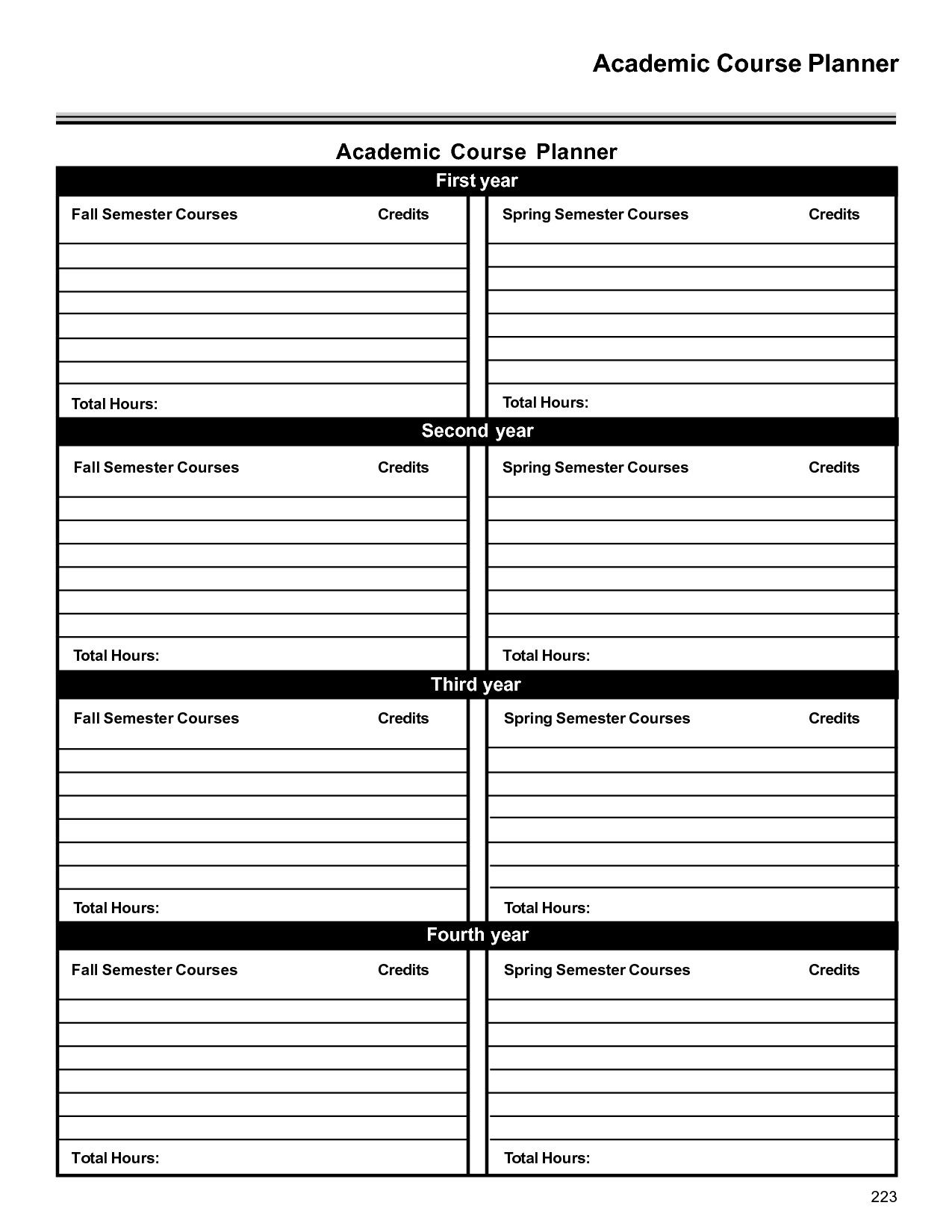 Example of Printable Academic Planning Template