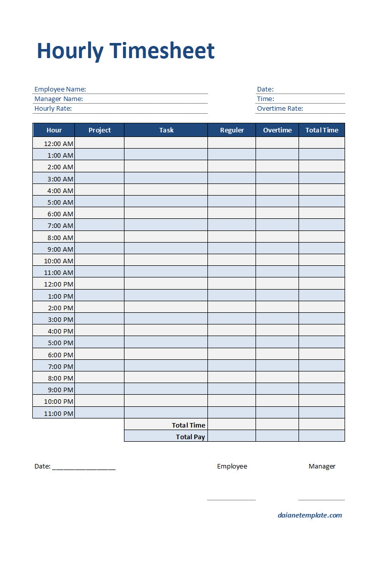 Editable Hourly Timesheet Template with Spaces for Tracking Daily Work Hours