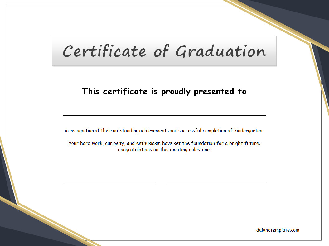 Kindergarten Graduation Certificate Template with Sections for Child’s Name, Date of Graduation, and School Name