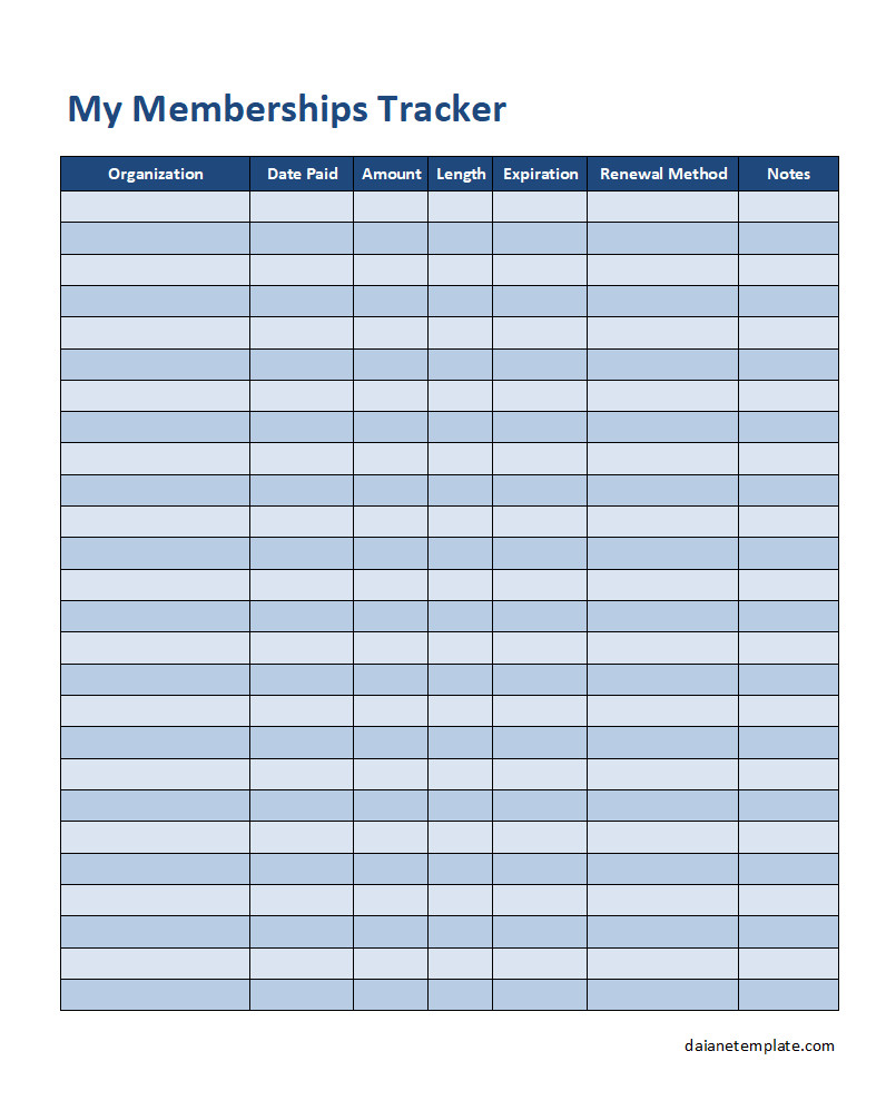 Membership Database Template with Sections for Member Names, Contact Information, and Membership Status