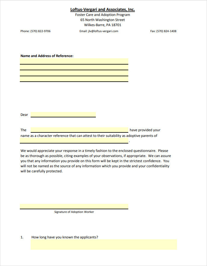 Printable Adoptive Reference Letter Template