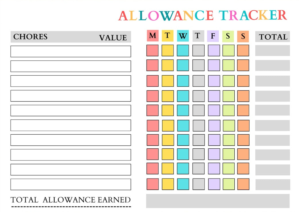 Printable Allowance Tracker Template Example