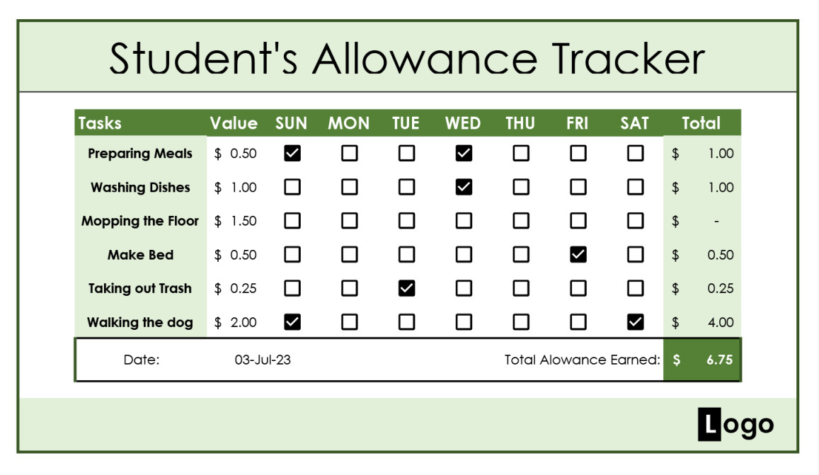 Printable Allowance Tracker Template