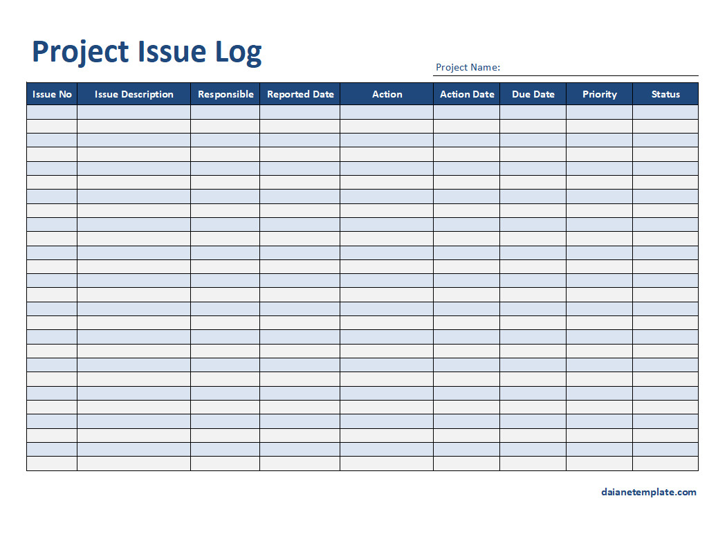 Project Issue Log Template with Sections for Issue Description, Impact, Resolution Status, and Assigned Person