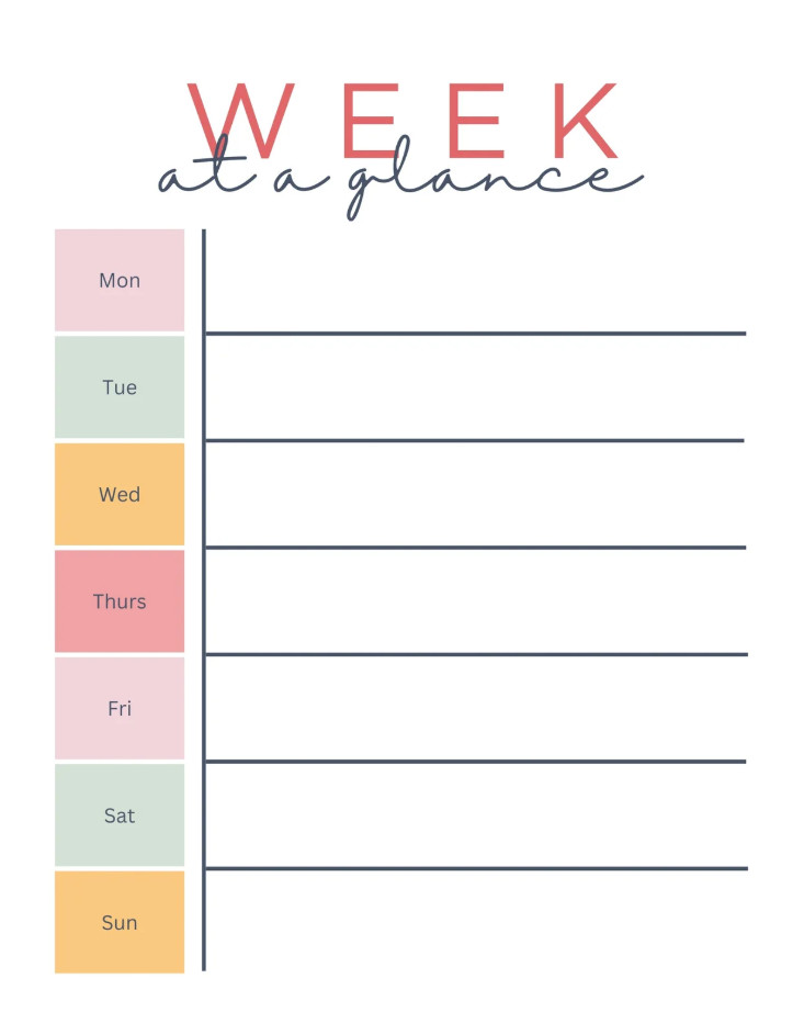 Sample of 7 Day Schedule Template