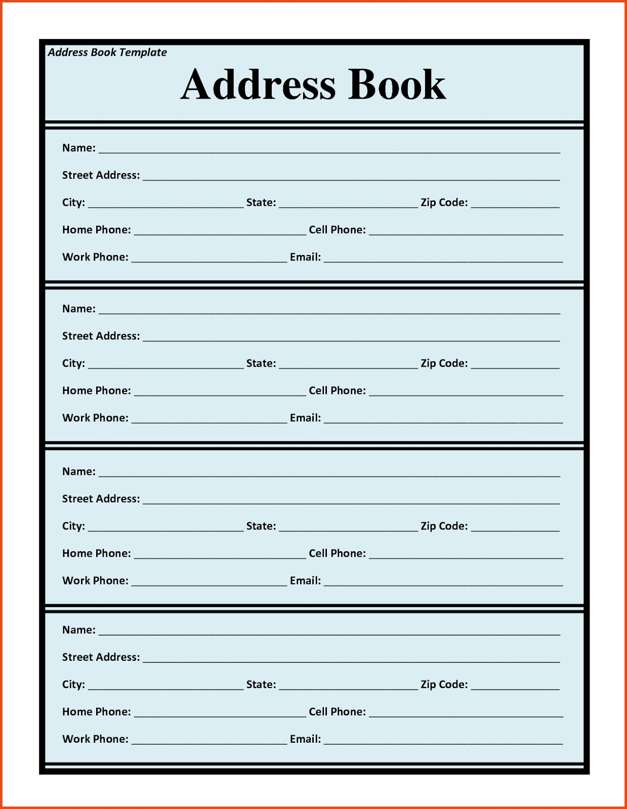 Sample of Address Book Template