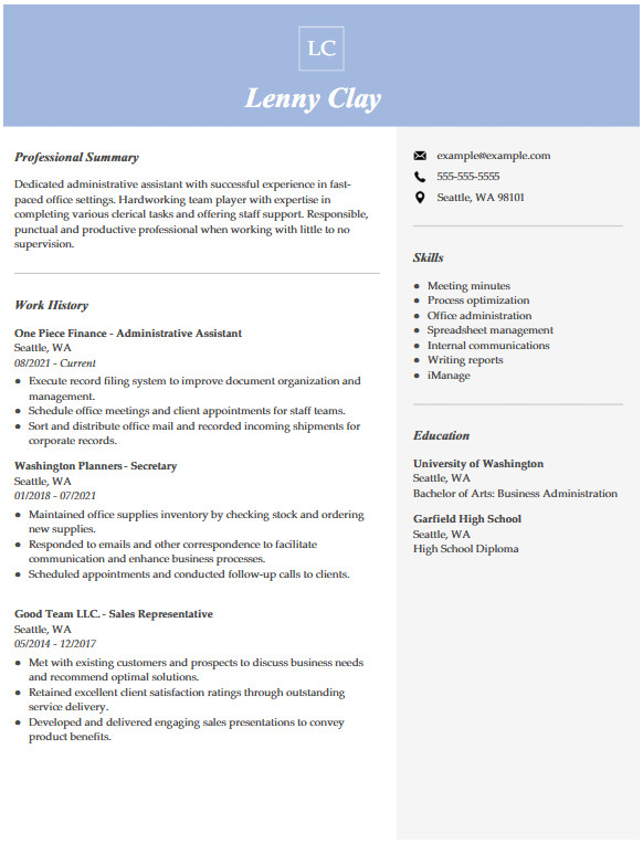 Sample of Administrative Assistant Resume Template