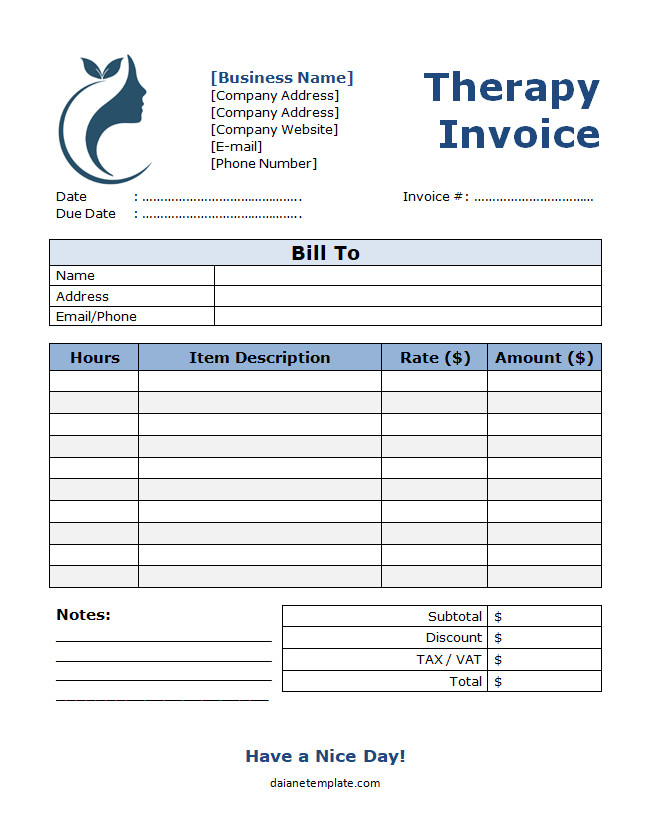 Sample Therapist Invoice Template