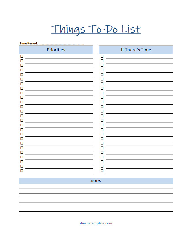 Organized things to-do list template displaying a checklist format with sections for tasks, deadlines, and completion statuses, suitable for personal or professional use.