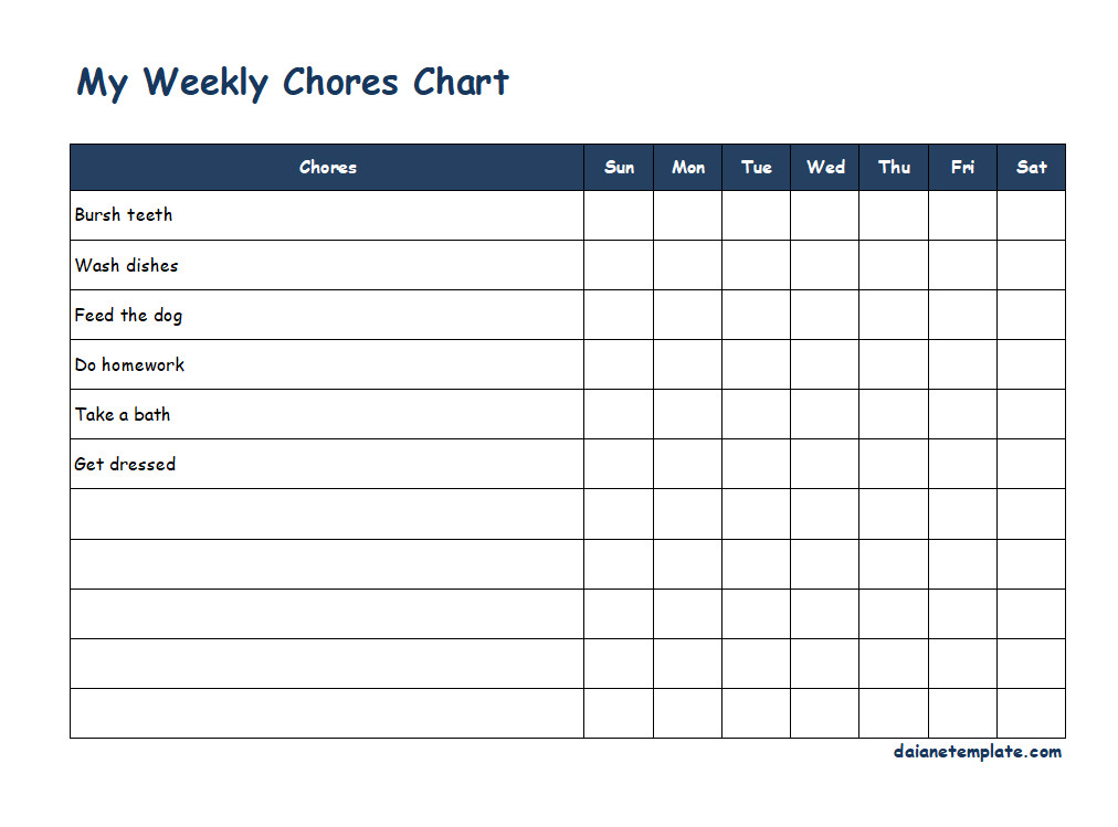 Weekly Chore Chart Template with Sections for Daily Tasks and Assigned Responsibilities