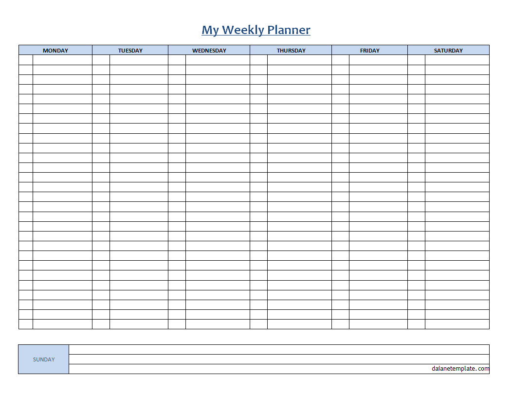 Neatly designed weekly planner template highlighting time slots for each day, suitable for organizing personal or professional schedules.