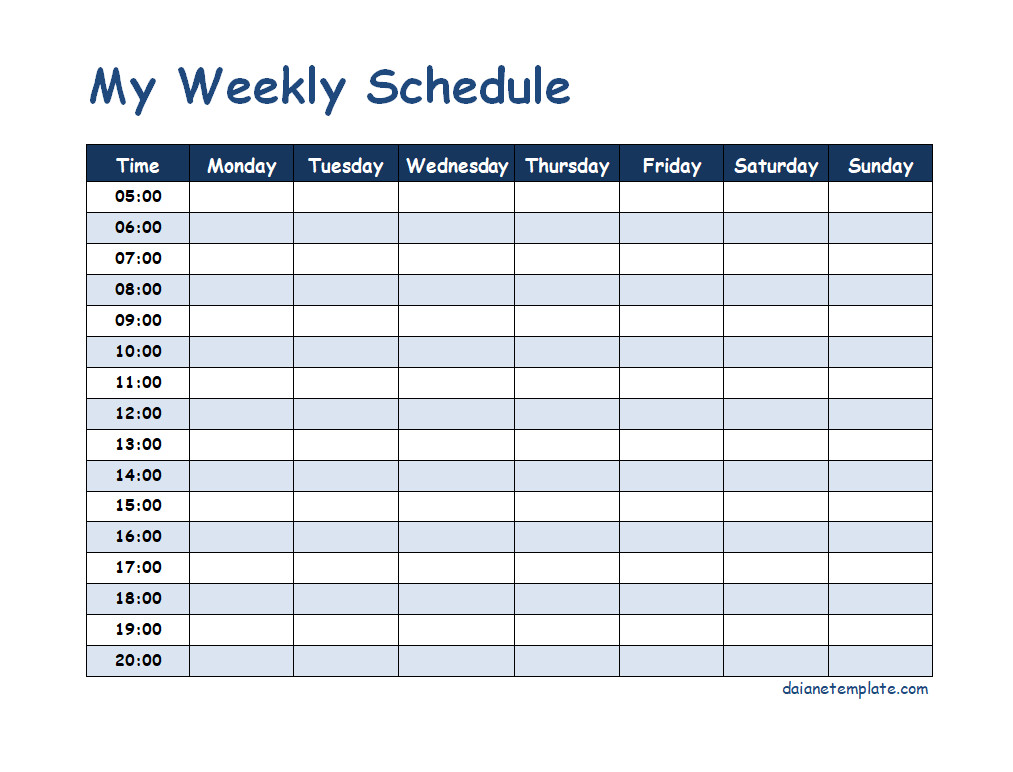 Weekly Schedule Template with Hours Featuring Sections for Daily Time Slots, Task Planning, and Appointments