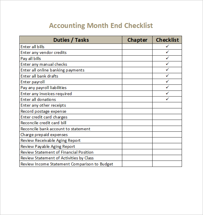 accounting month end checklist template