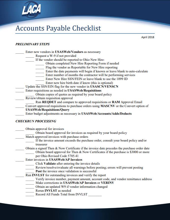 accounts payable checklist template